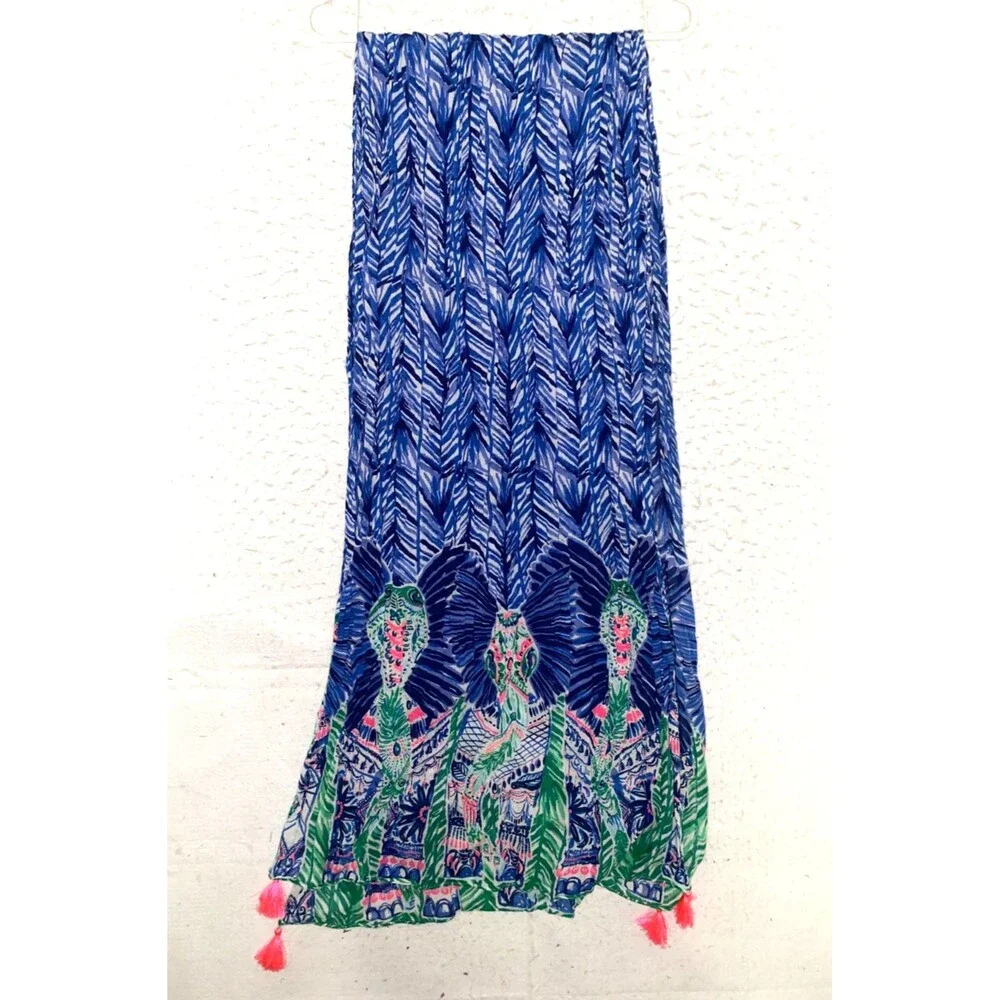 Lilly Pulitzer women's Snake palm riley loop scarf pink tassel 100% Cotton
